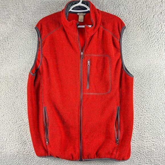Duluth Trading Sweater Vest Mens Large Orange Fleece Outdoor Camp Hike Fish Hunt - Picture 1 of 11